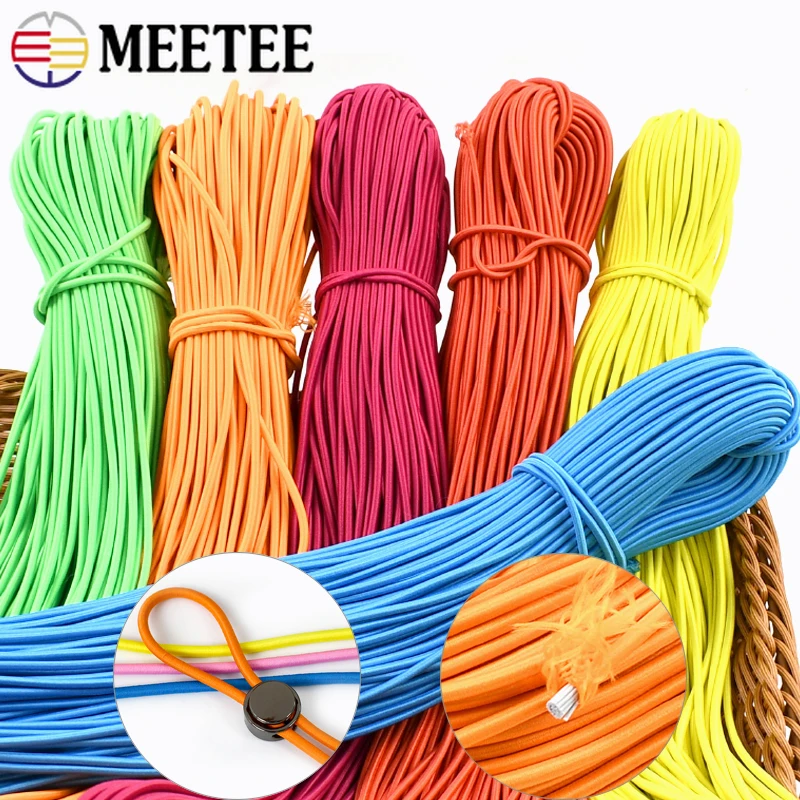 

10/20/50M Meetee 3mm Colorful Elastic Rope Stretch Rubber Band for HairBand Hoodie Drawstring Mask Spring Cord Sewing Accessory