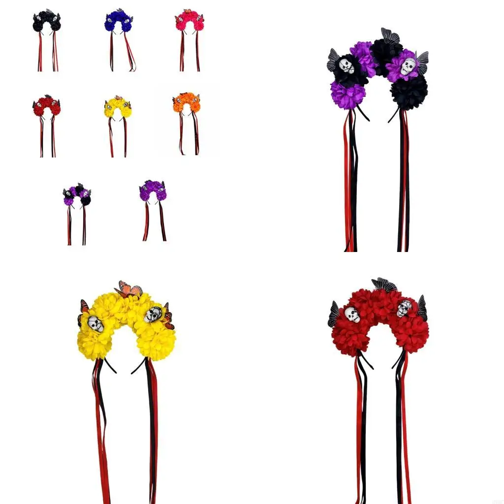 

39BC Friendly Skull Floral Headcire многоразовый костюмы на Хэллоуин
