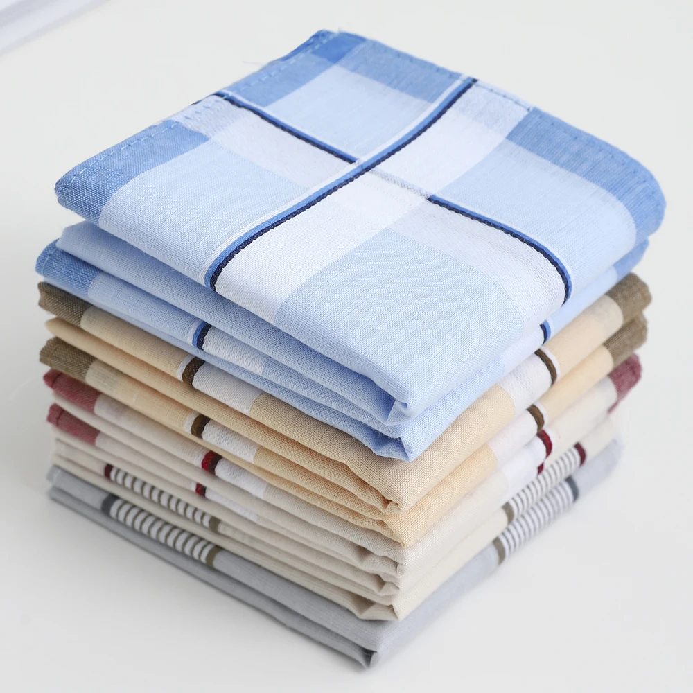 12 Packs of Men's Pure Cotton Handkerchiefs, Classic Plaid Suit Flap Pocket Pants Squares, Wedding Season Groom's Souvenirs