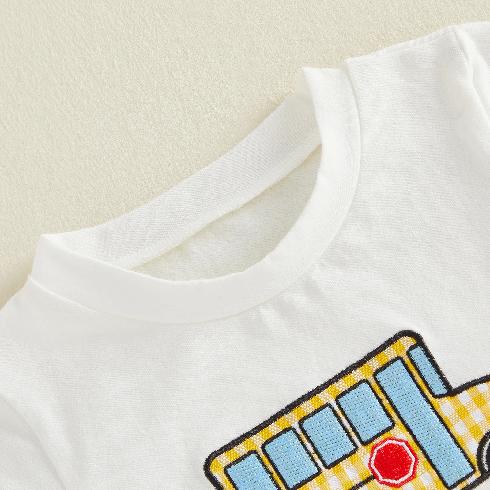 1-6Y Little Toddler Boy Back to School Outfits Bus Embroidered Short Sleeve T-shirt Plaid Shorts 2 Piece Summer Boys Set