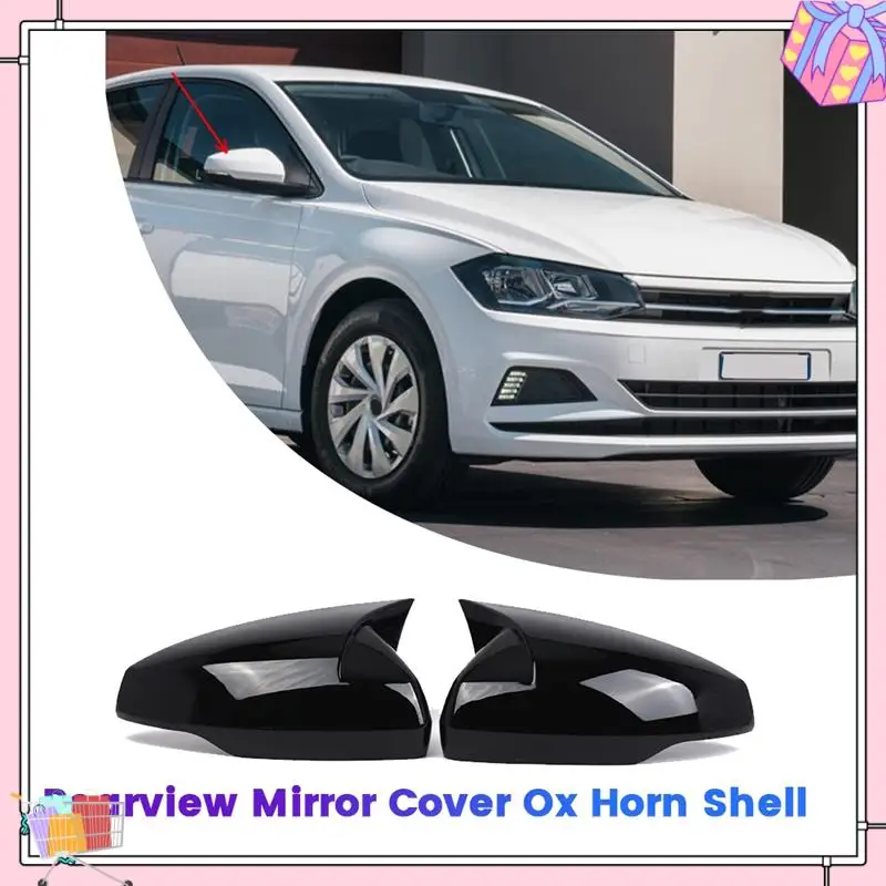 

A77T-1Pair Car Rearview Mirror Cover Ox Horn Shell 2G0857537 2G0857538 For VW Polo 2018-2022 Side Mirror Cap Trim Housing