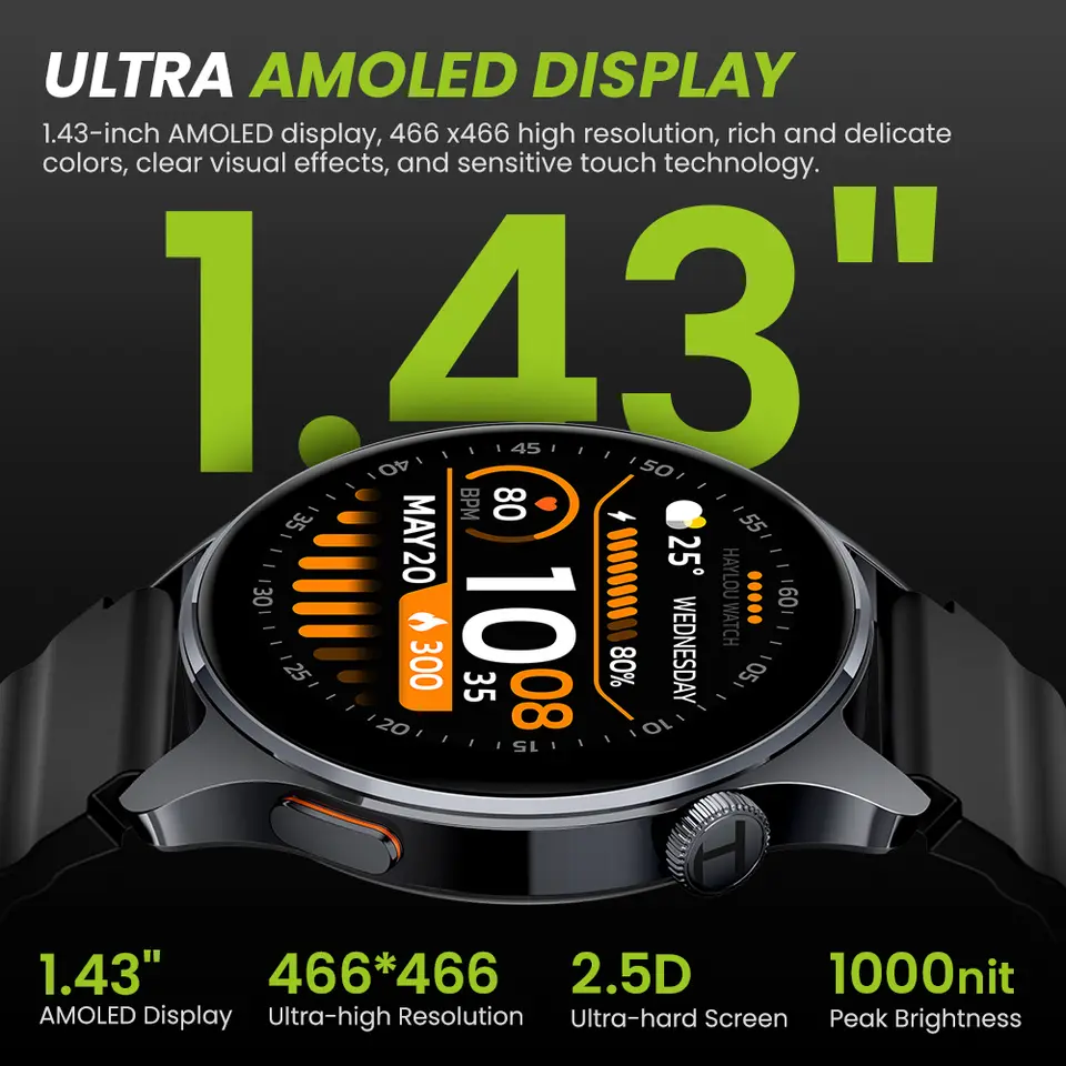 HF012 HAYLOU Watch 4S GPS Smart Watch 1.43” HD AMOLED Display 5 Satellite Positioning 120+ Workout Modes Sport Smartwatch - 4
