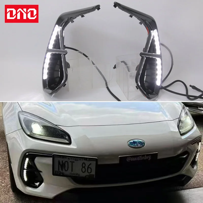 

Car LED DRL 12V Daytime Running Lights For Subaru BRZ 2021 - 2024 2025 Yellow Turn Signal Night Blue Running Lamps Car Headlamps