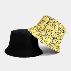 Summer Printed Panama Hats for Men Y2k Japanese Outdoor Sunshade Fisherman Caps Travel Beach Cute Double-sided Bucket Hat