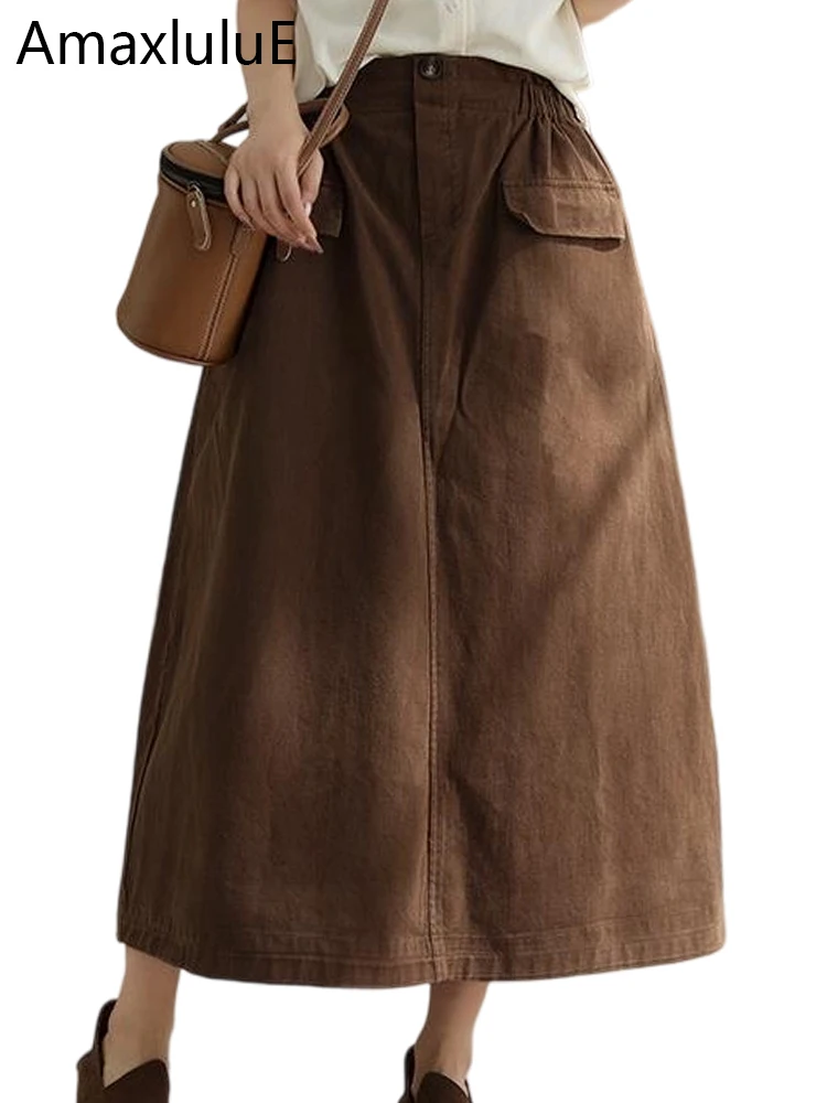 

Amax LuluE корейские зимние женские модные элегантные однотонные юбки женские роскошные свободные классические винтажные одежды для отдыха с эластичной резинкой на талии