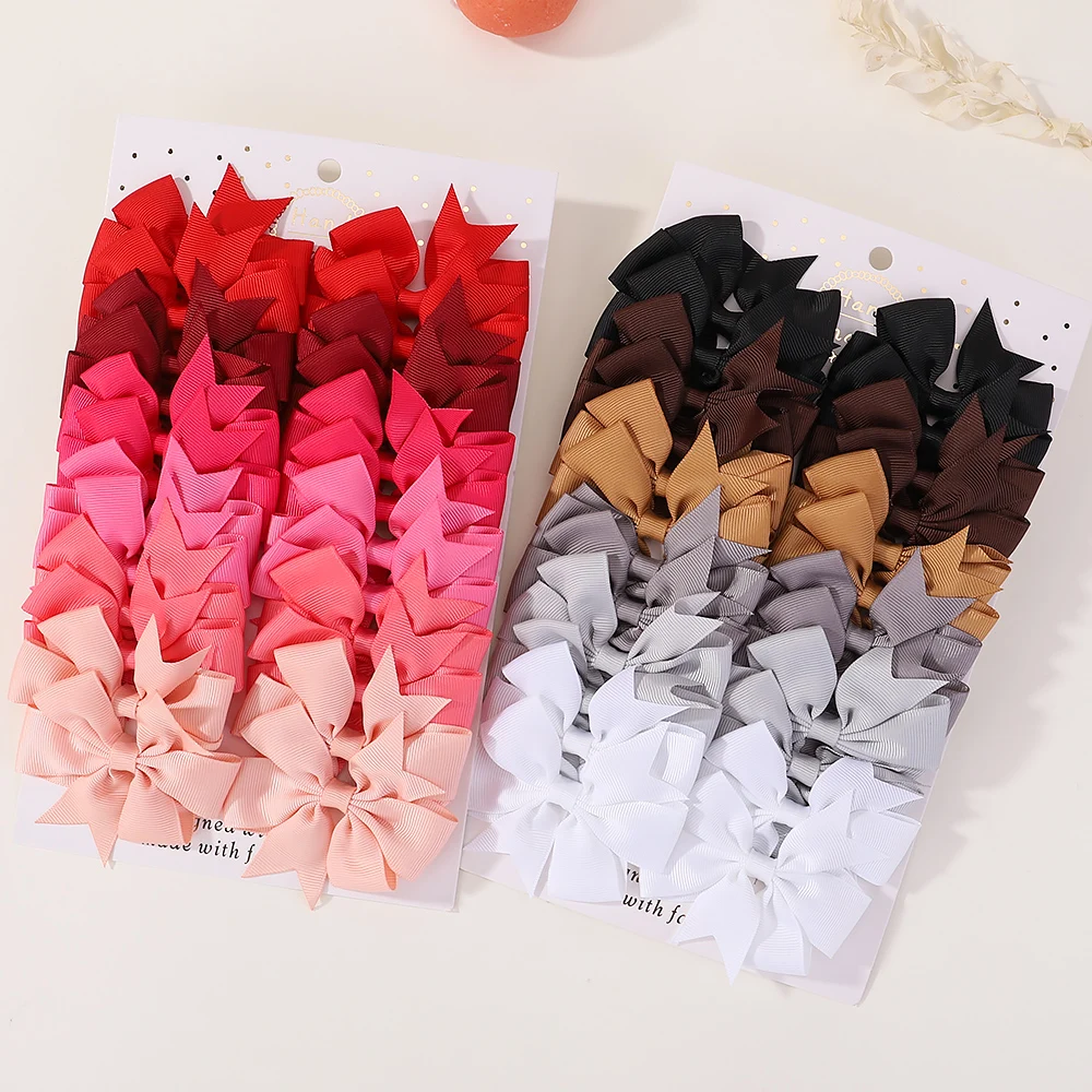 24Pcs/Set Solid Hair Bows Clips Barrettes Headwear Fashion Children Colorful Cute Hairpin Boutique Bowknot Kids Girl Accessories