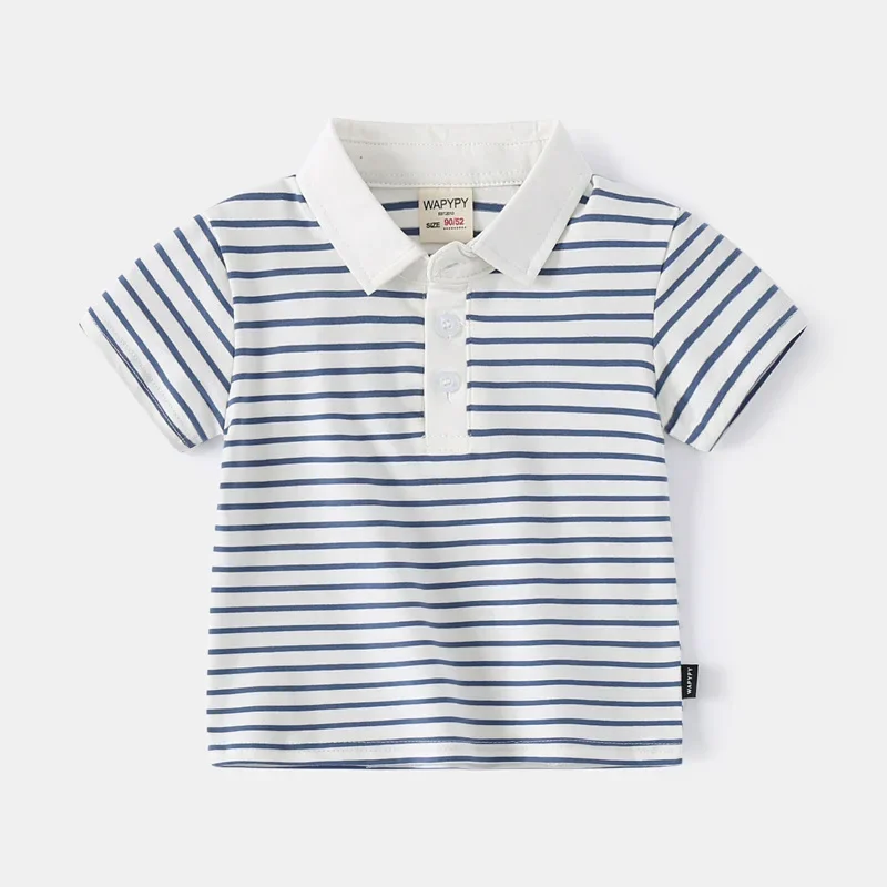 Boys' Striped Short Sleeve T-Shirt Summer New Kids Polo Shirt Breathable Cotton Top Available for 3-8 Years Old, 2 Colors