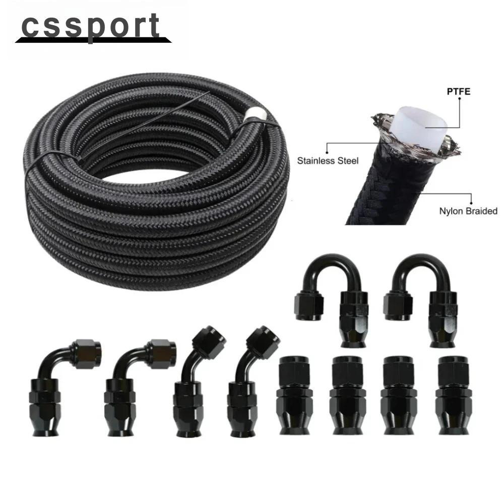 العالمي 30FT AN8 AN10 النايلون PTFE مجموعة خط الوقود مع 10 قطعة تركيبات خرطوم 0 45 90 180 درجة ل الكحول الإيثانول المبرد الأسود