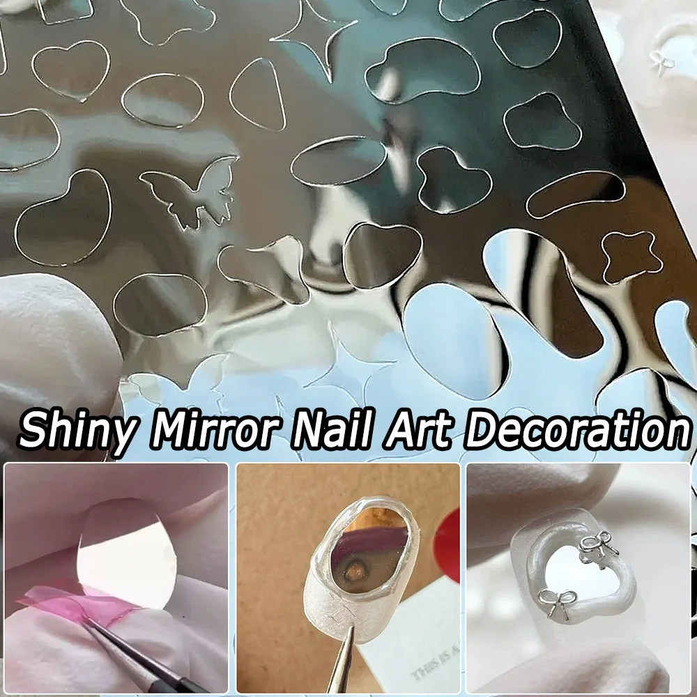 Mini Nail soft mirror patch with irregular geometric frame, ultra-thin and super bright mirror sticker, star moon hollow decorat