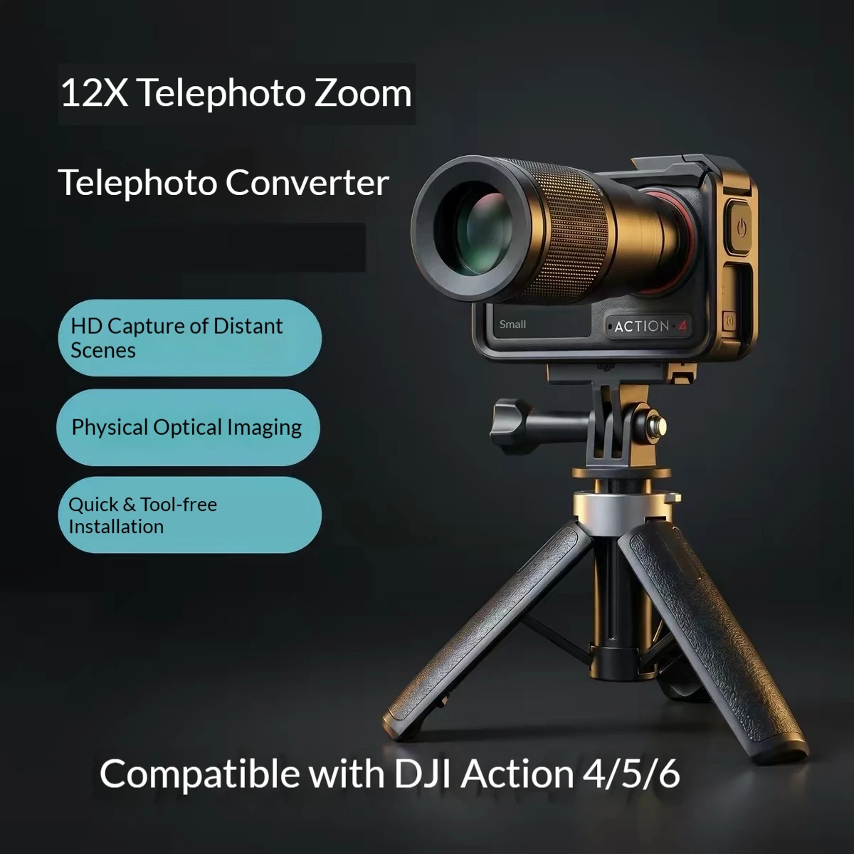 For Dji Osmo Action 6/5/4 12X Hd Telephoto Lens High Definition Optical Zoom External Camera Lens For Outdoor Photography