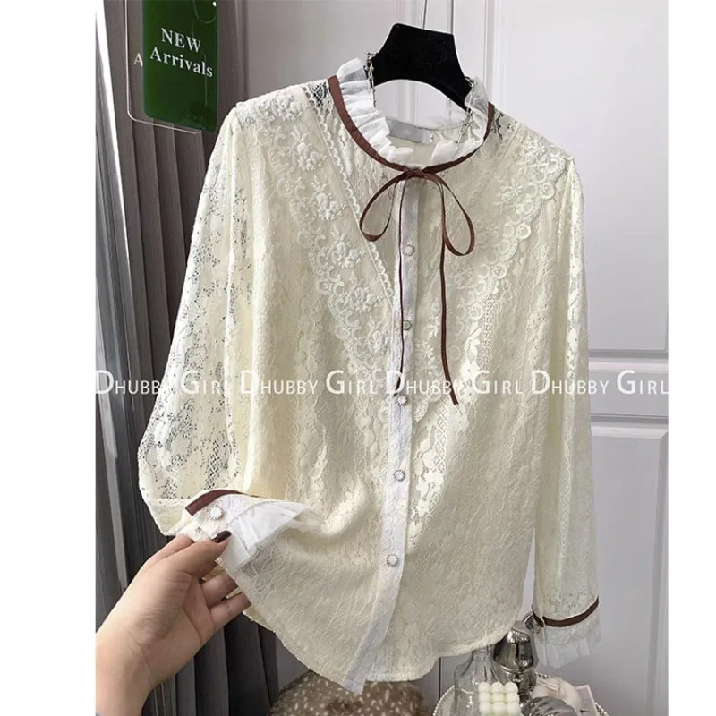 Sweet Lotus Collar Tops Korean Fashion Set With Chic Design Women 2023 Summer Shirt Ladies Blouse