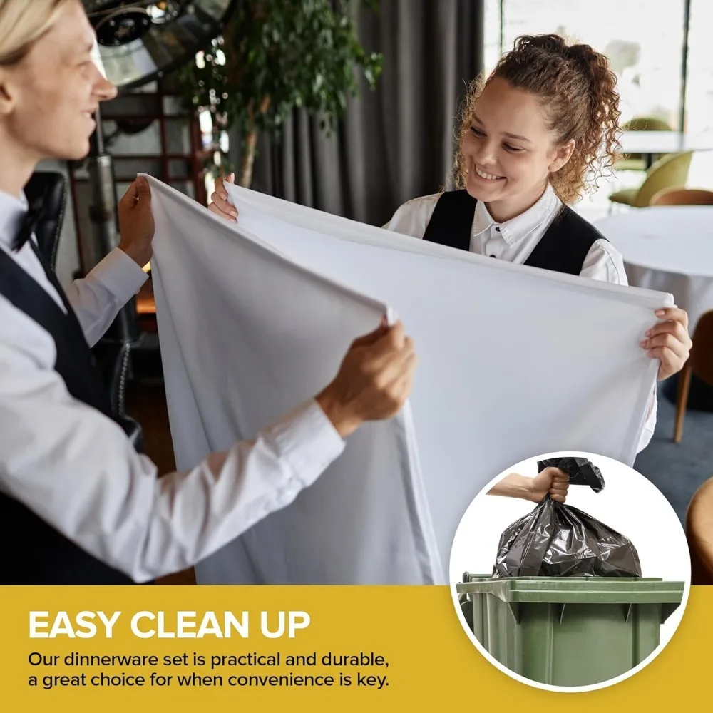 جديد - طقم أطباق شفافة وذهبية مع أدوات مائدة مسبقًا مع مناديل وأكواب ذهبية، أواني طعام لـ 50 ضيفًا (350 قطعة)،