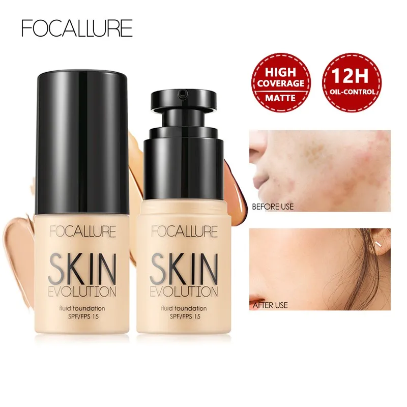 FOCALLURE Liquid Foundation Cream Professional Full Coverage Waterproof Brighten Face Concealer Makeup Base Women Cosmetics