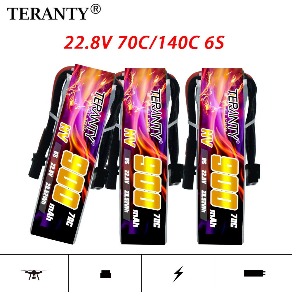 Upgraded TREANTY 900mAh 6S 22.8V 70/140C Lipo Battery Indoor Traversing Aircraft Model UAV Tinyhawk FPV Racing Lithium Battery