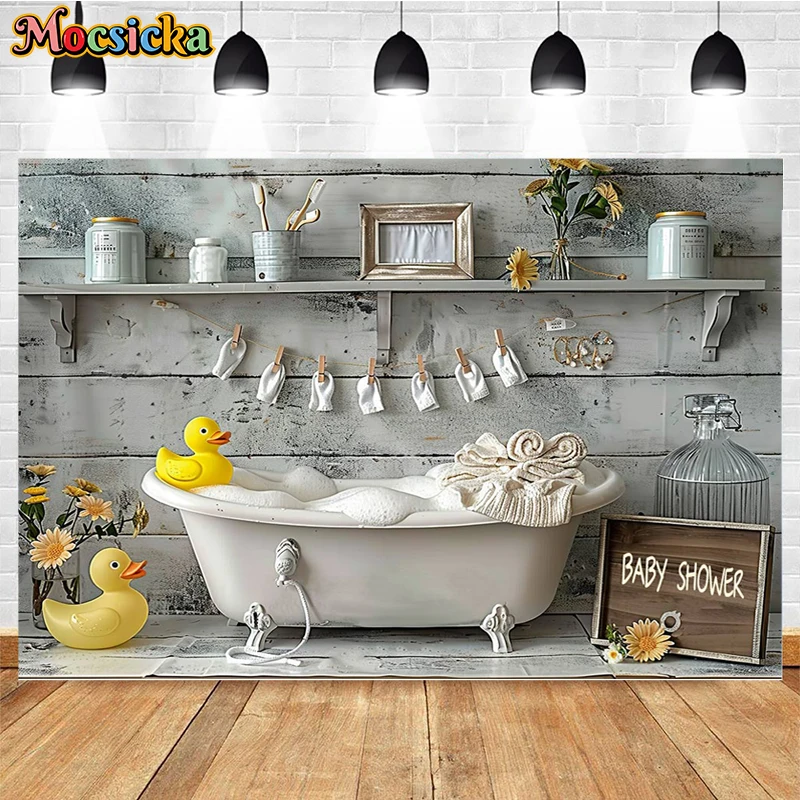 Mocsicka Photography Background Indoor Bathtub Yellow Duck Decor Newborn Shower Kids Portrait Backdrop Photo Studio