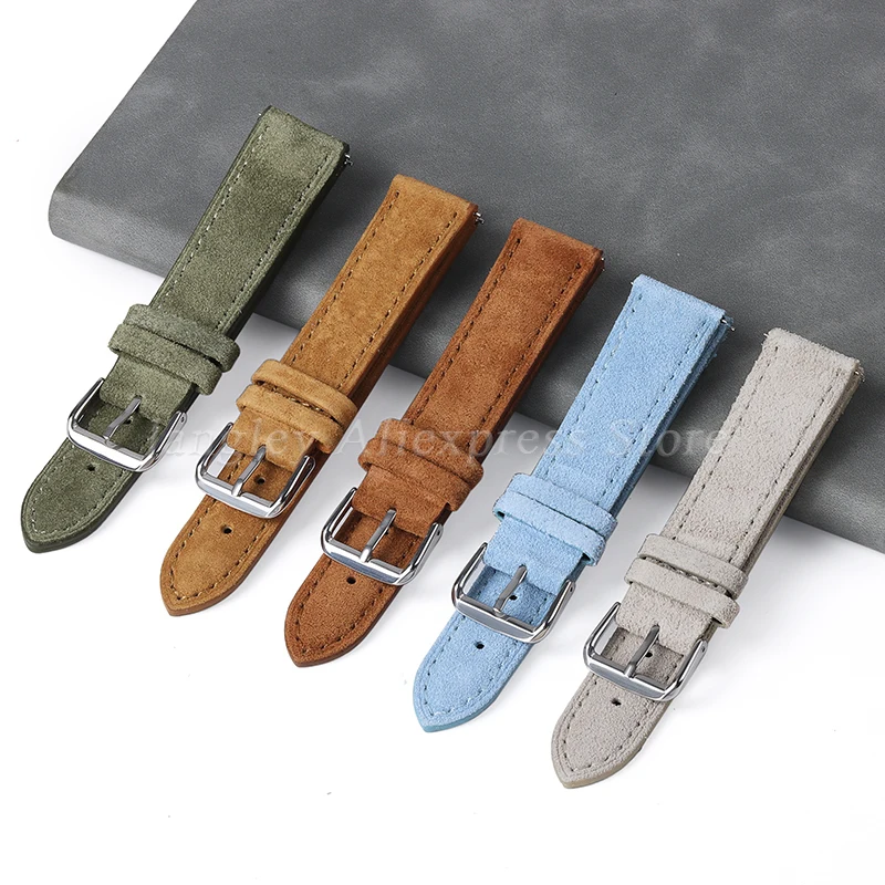 Soft Suede Leather Watch Band 18mm 19mm 20mm 22mm Blue Brown Watch Straps for Omega Stainless Steel Buckle Men Watch Accessories