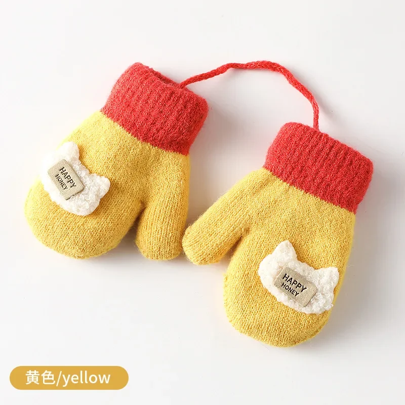 Children's gloves autumn and winter double-layer velvet thickened warm cute cartoon 1-5 years old toddler gloves