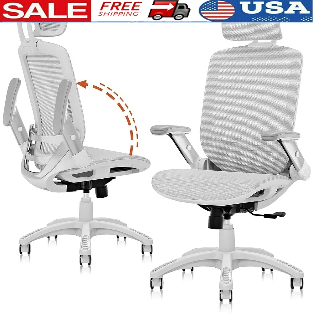 

Ergonomic Office Chair High Back Computer Desk Chair with Adjustable Headrest Flip-Up Arms Mesh Cushion Support 400LBS