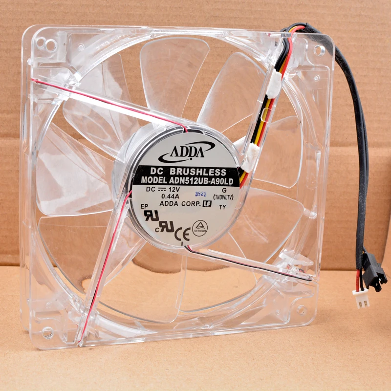 ADN512UB-A90LD 13.5cm 135mm 135x135x25mm DC12V 0.44A 2 lines white led light transparent chassis large air volume cooling fan