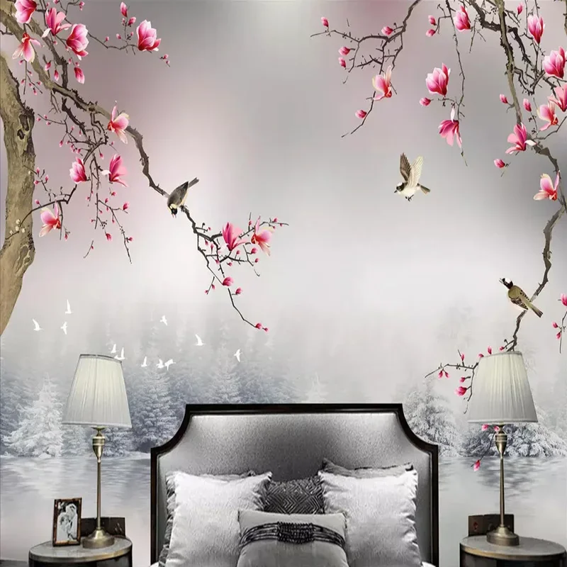 Custom Photo Wallpaper 3D Stereo Flower Bird Chinese Style Decor Murals Living Room TV Sofa Background Wall Painting 3D Decor