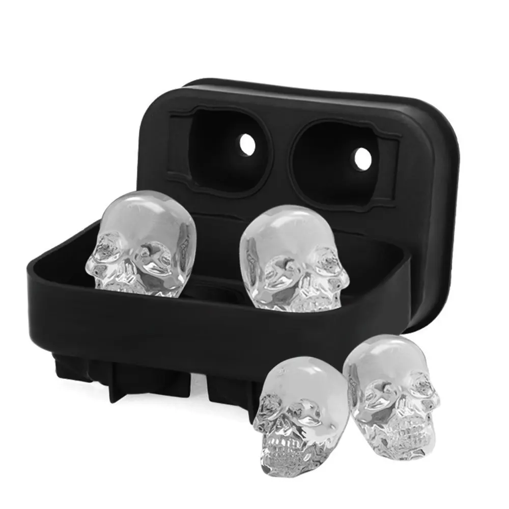

New DIY Creative Mold Silicone Skull Ice Tray Four-Piece Silicone Skull Cube Mold， Silicone mold vodka cube machine utensils
