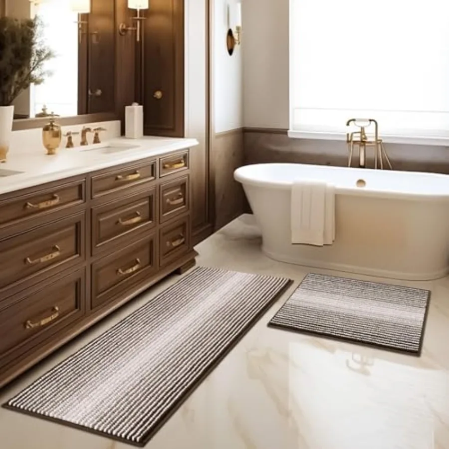

Bathroom Rugs and Mats Sets, 2 Pcs Thick Absorbent Chenille Bath Mat Rug Set Non Slip, Soft Shaggy Bath Room Floor Mats for Bat