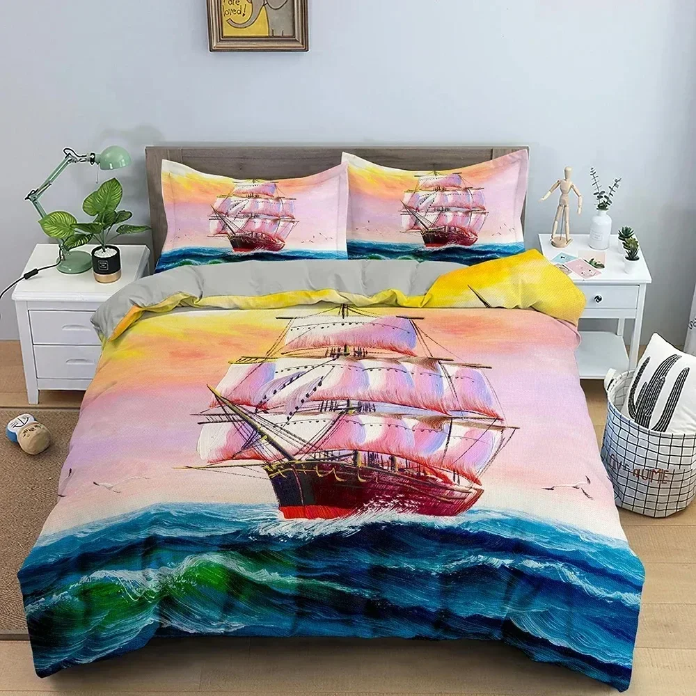 

Top new Sail Duvet Cover Set Sailboat Pattern Bedding Set 3D Printed Comforter Covers Single Double King Bedclothes For Bedroom