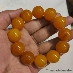 20mm Natural Baltic Amber Bracelet Bangles Men Women Fine Jewelry Accessories Genuine Butter Ambers Elastic Beaded Bracelets