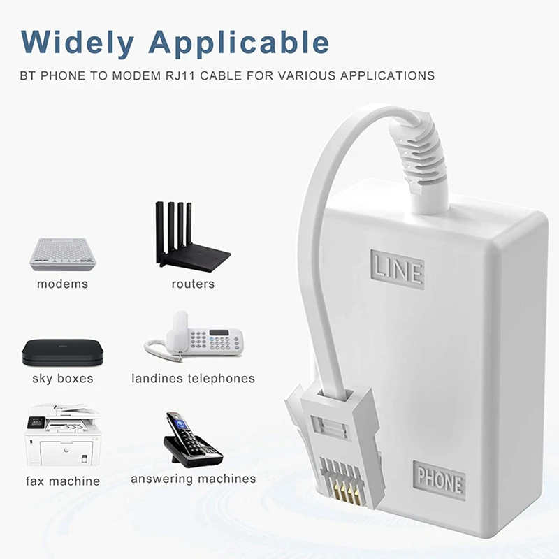 BT Plug To ADSL RJ11 Broadband Internet Microfilter Splitter 2 Pack, BT Male To BT & RJ11 Female For Landline Modem