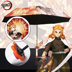 Paraguas Demon Slayer Katana, sombrilla plegable soleada, Anime Kimetsu No Yaiba Rengoku Kyoujurou Tanjirou Samurai Katana, paraguas con espada