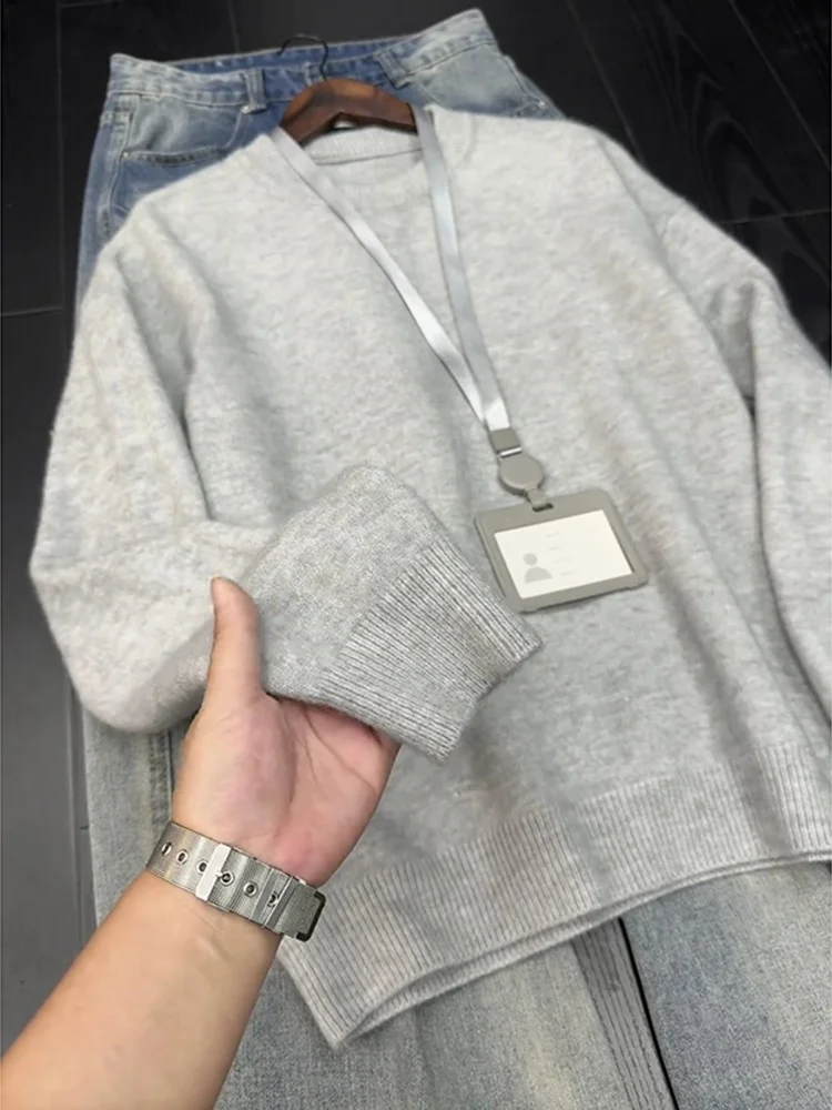 Pull tricoté pour hommes coupe ample American Sle automne hiver couche de base pour couple doux confortable Long Sve rond Ne Soli...