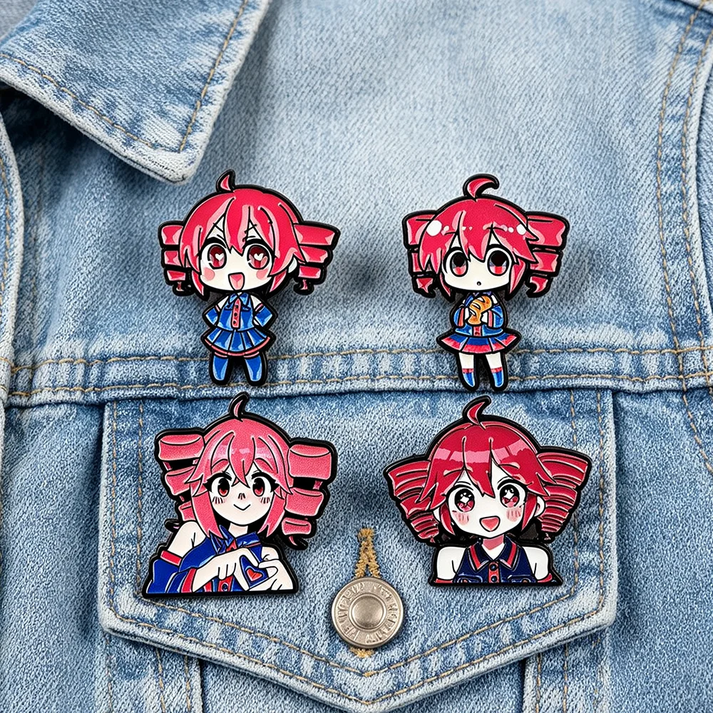 4pcs/Set Anime Kasane Teto Enamel Pin Cartoon Pink Haired Badge Brooch Backpacks Bag Collar Lapel Decoration Jewelry Fans Gifts
