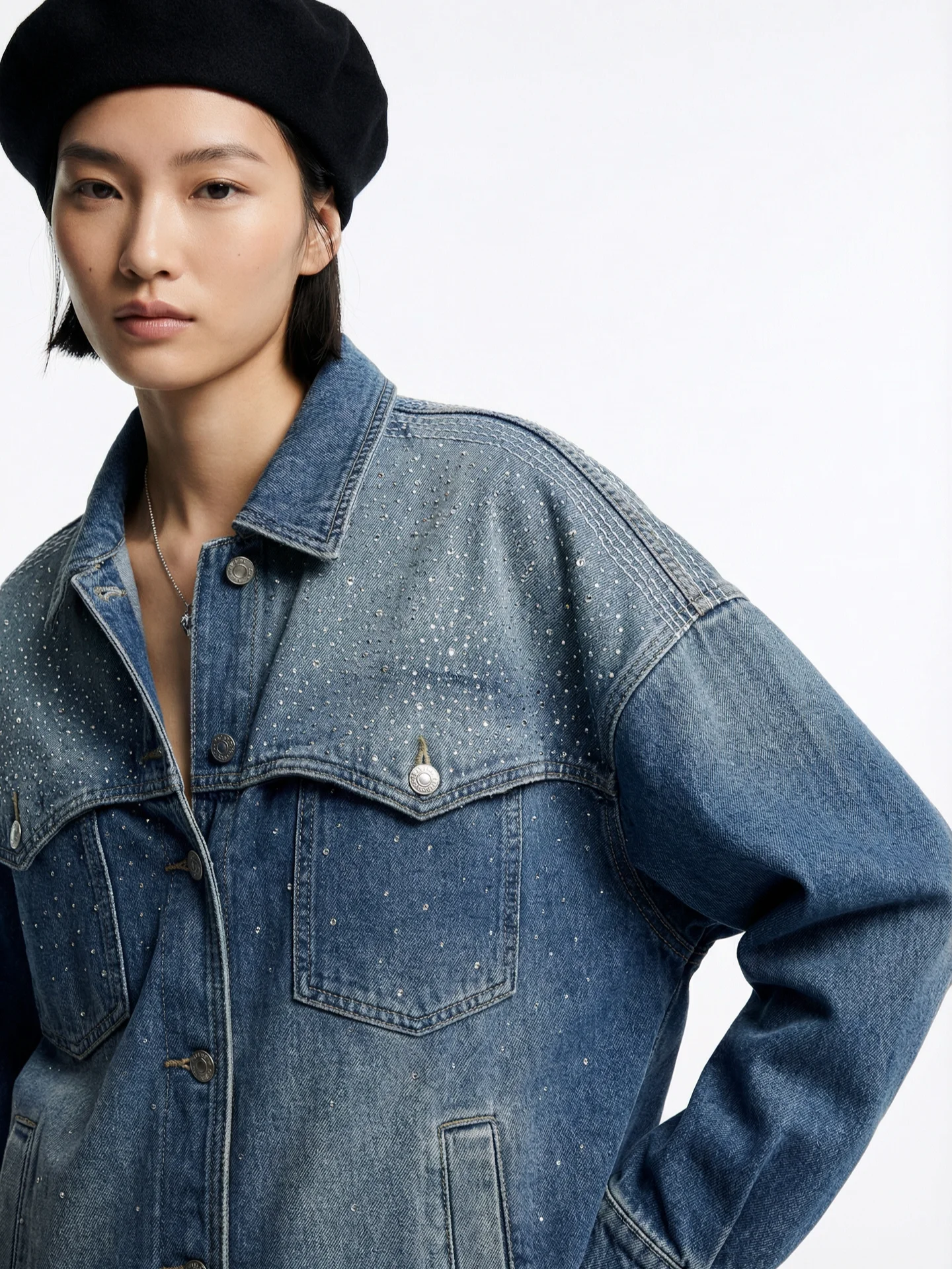 

BW Lazy Casual Loose ort Denim Jaet Blue Ladies Original American Retro Sle Women's Faion Cotton Long Sve Coat