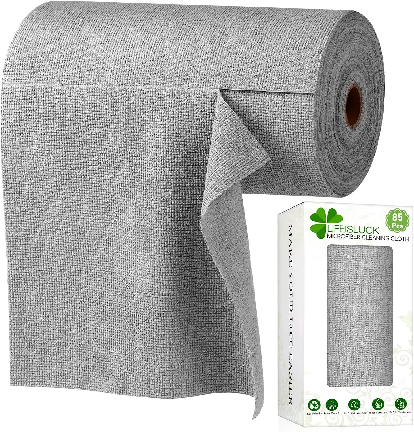 

85 Pack Reusable Tear Away Microfiber Cleaning Cloth Roll, 10' x 10' Value Pack Kitchen Towels