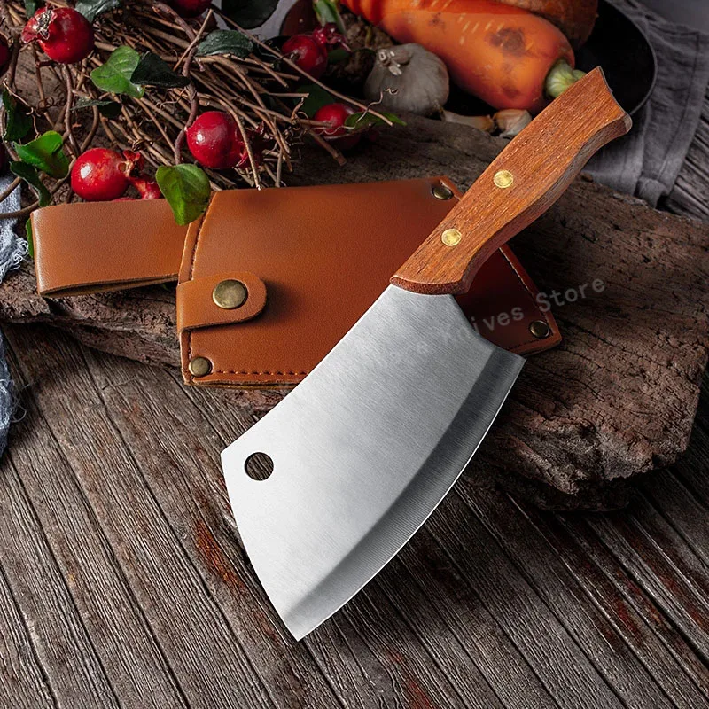 Stainless Steel Chopping Knife with Wooden Handle Butcher's Knife Meat Cleaver Bone Knife Kitchen Kitchen Knife Cooking Knife