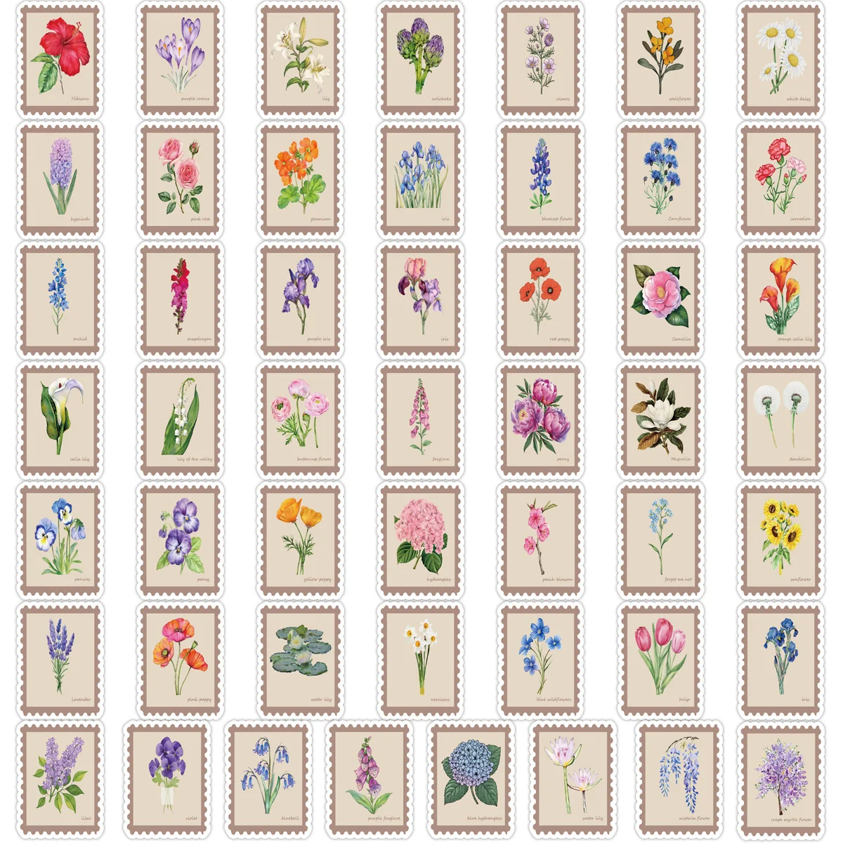 50 SZTUK Retro Kwiatowe Naklejki z Surowych Kwiatów, Naklejki Winylowe Graffiti na Gitarę, Bagaż, DIY, Wodoodporne Naklejki na Obudowę Telefonu