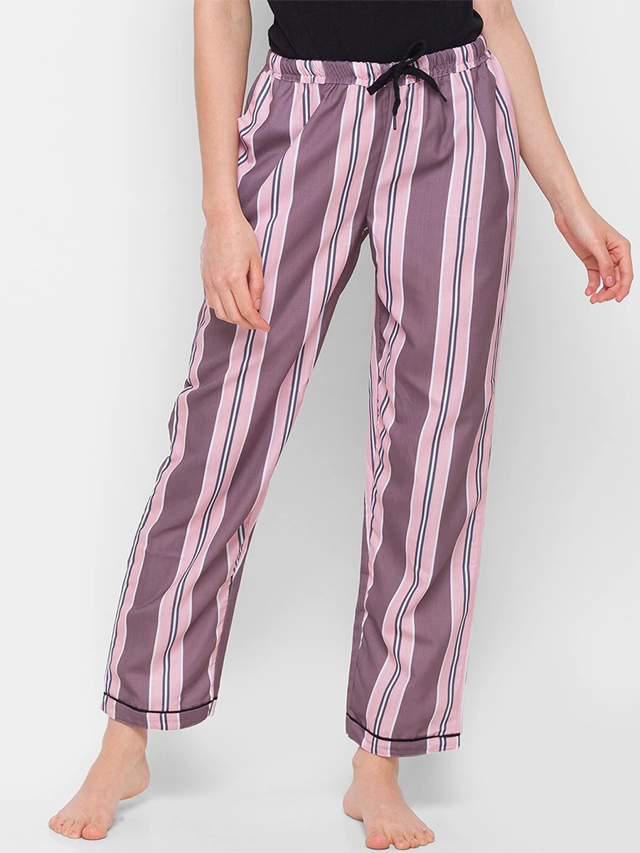 Women s Stripe Print Pajama Pants Drawstring Elastic Waist Long Trousers Cozy Lounge Bottoms