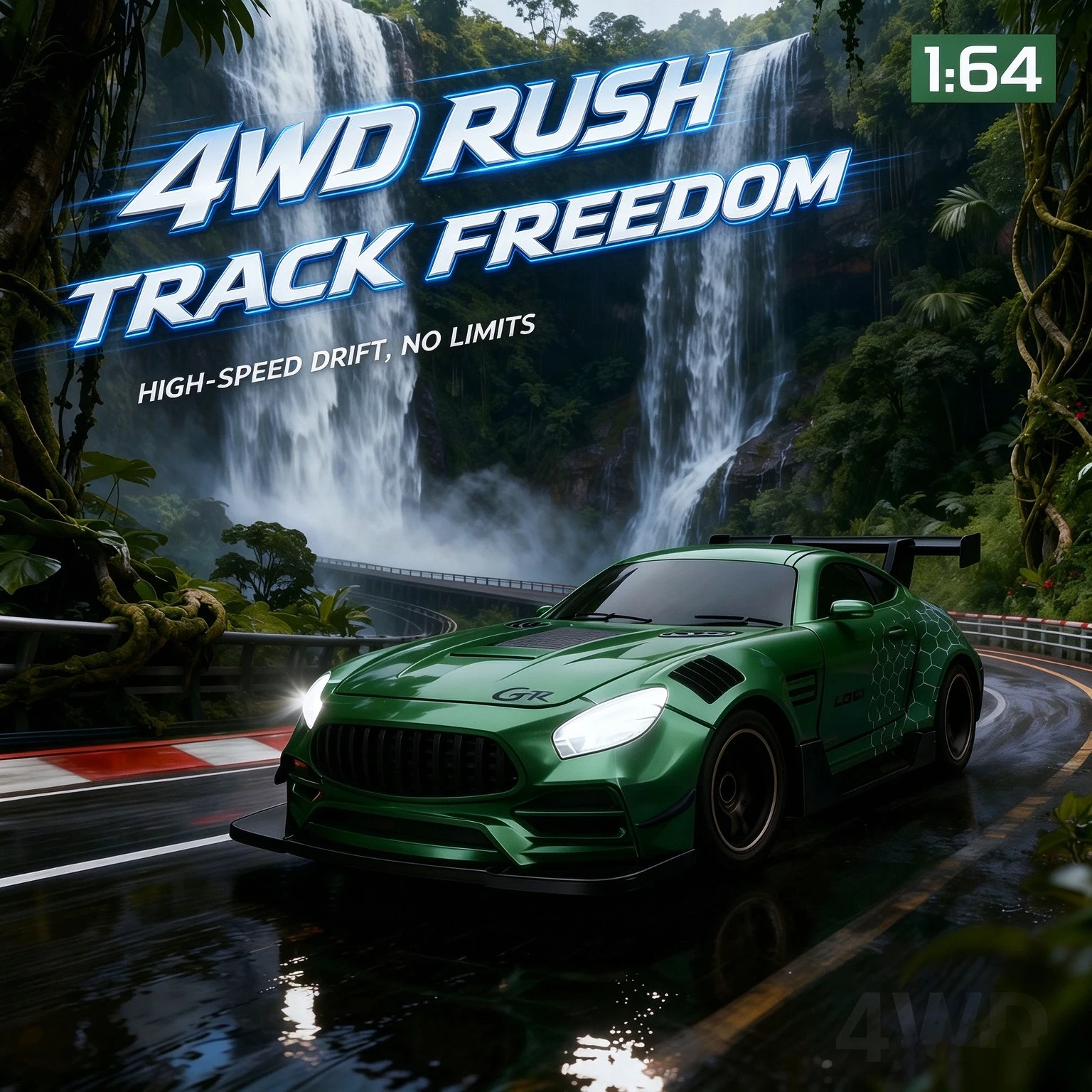 1/64 Full Proportional RC Drift Car, 4WD 2.4G Racing Model with LED Lights & Lithium Battery, Desktop Gift for Boys Kids