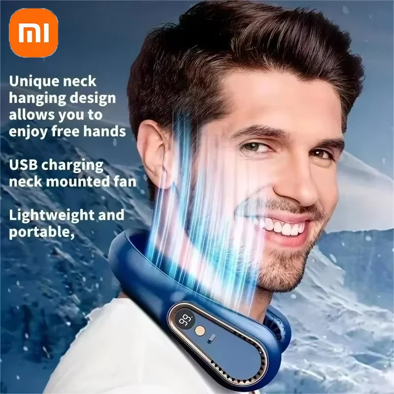 مروحة Xiaomi الجديدة للرقبة الصغيرة المحمولة الخالية من الشفرة، مروحة تبريد صغيرة قابلة لإعادة الشحن عبر USB رياضية مع 5 سرعات رياح وشاشة رقمية