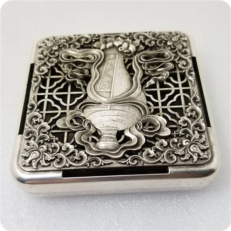 Handcrafted antique silver-plated square piece featuring plum blossoms orchids bamboo and chrysanthemums#39-6