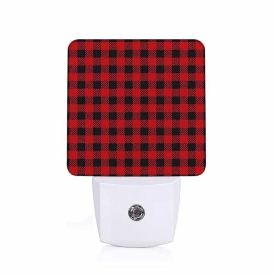 

LED Night Light Lamp with Smart Sensor Dusk to Dawn Sensor, Red Black Lumberjack Woodcutter Plaid Pattern Night Light Daylight