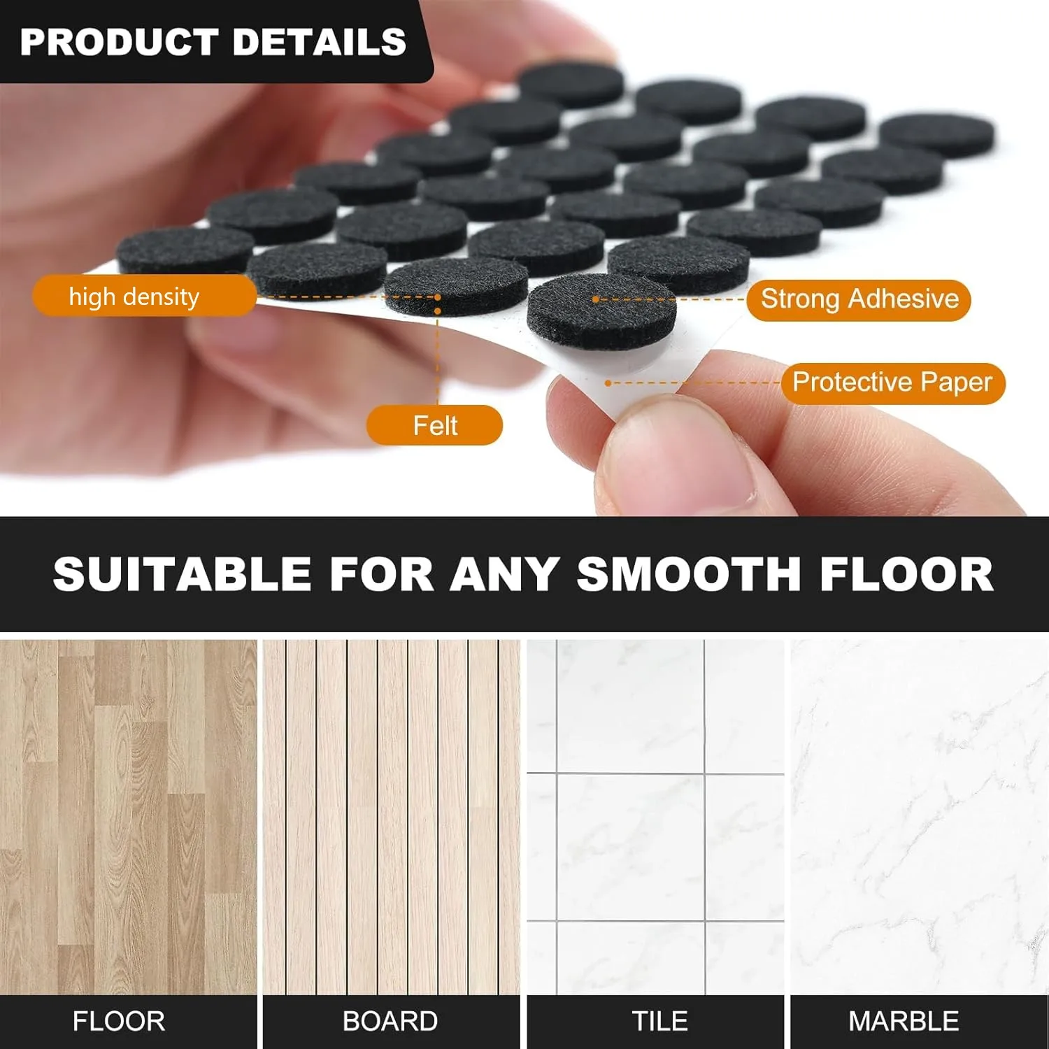 192 Pcs Felt Furniture Pads for Hardwoods Floors, Self Adhesive Cuttable Chair Felt Pads