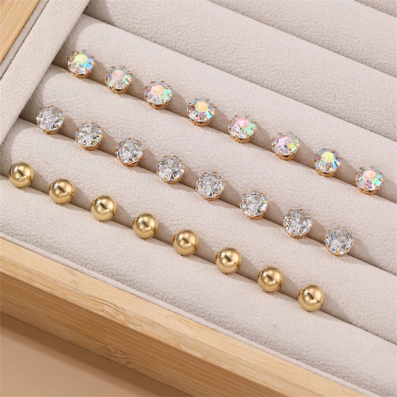 12 Pairs of Simple and Stylish Zircon Pearl Inlaid Women\'s Earring Set, Suitable for Daily Wear, Party Gift Jewelry