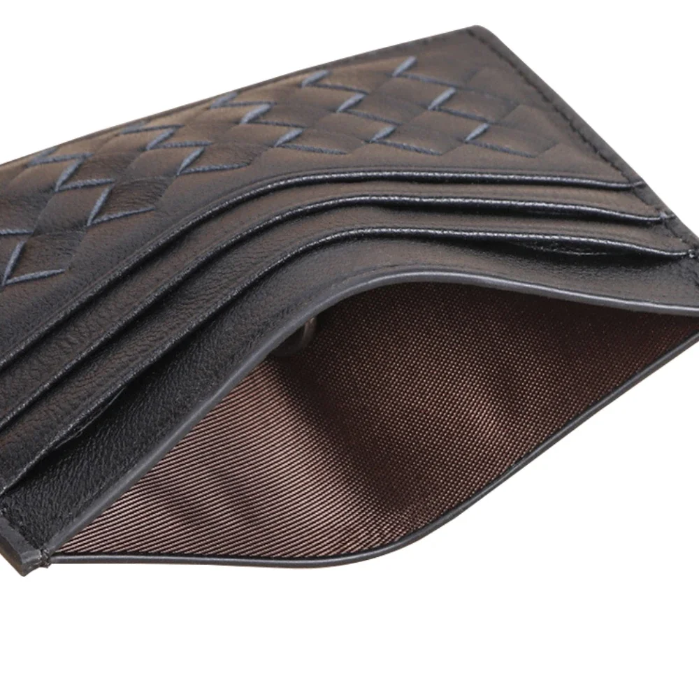Tarjetero tejido de cuero genuino para hombre y mujer, cubierta de tarjetas de crédito, identificación, cepillo antirrobo (RFID)