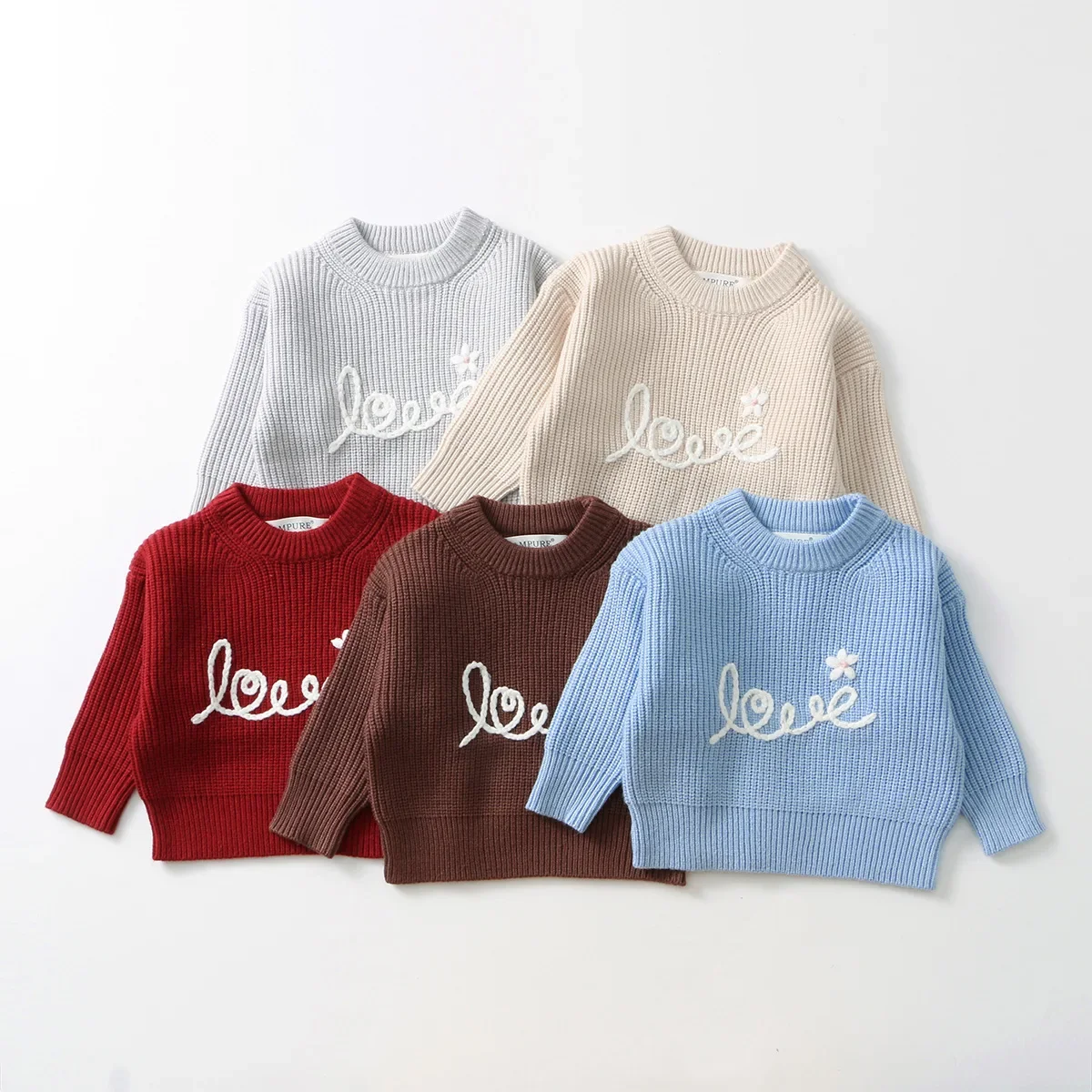 

Милый вязаный свитер для девочек с вышивкой букв и круглым вырезом, теплый пуловер, топ для детей 0–3 лет