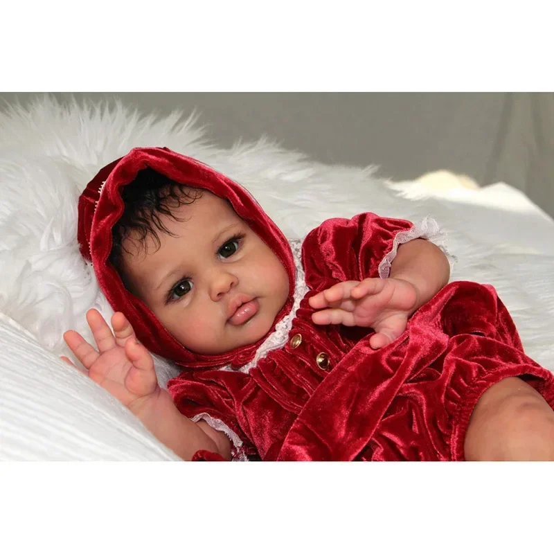 

58CM Reborn Toddler Doll Ellie in Dark Brown Skin Newborn Doll Princess Girl Lifelike Soft Touch 3D Skin Art Doll Muñecas Reborn