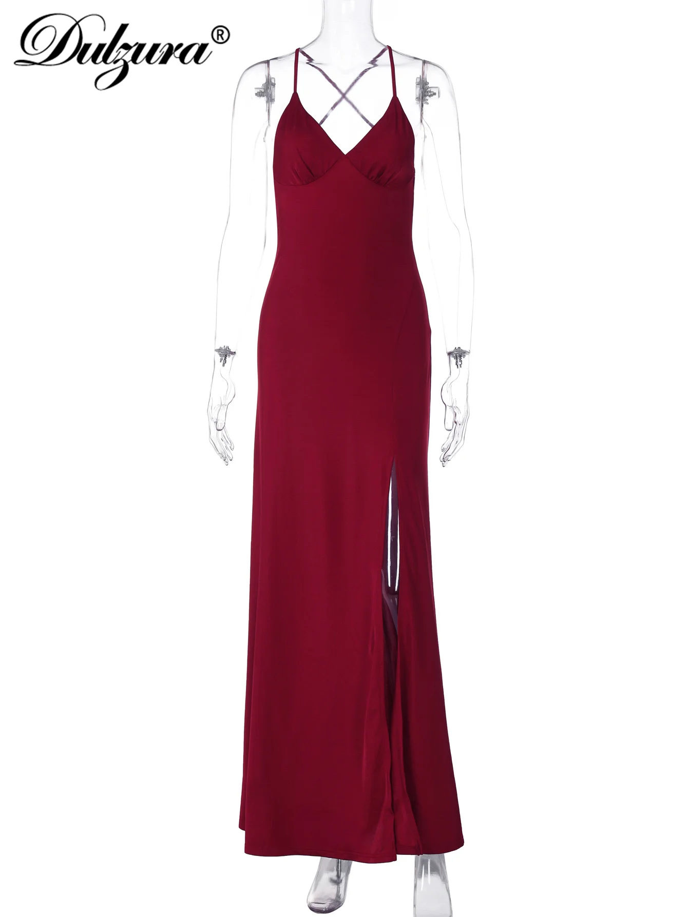 Dulzura 여성 민소매 백리스 슬림 사이드 슬릿 캐미 맥시 드레스 솔리드 섹시 우아한 롱 드레스 파티 클럽 댄스 파티 여름 옷