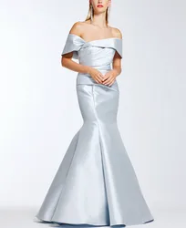 Vintage Long Off Shoulder Satin Evening Dresses With Pleats Mermaid Floor Length Prom Dresses for Women