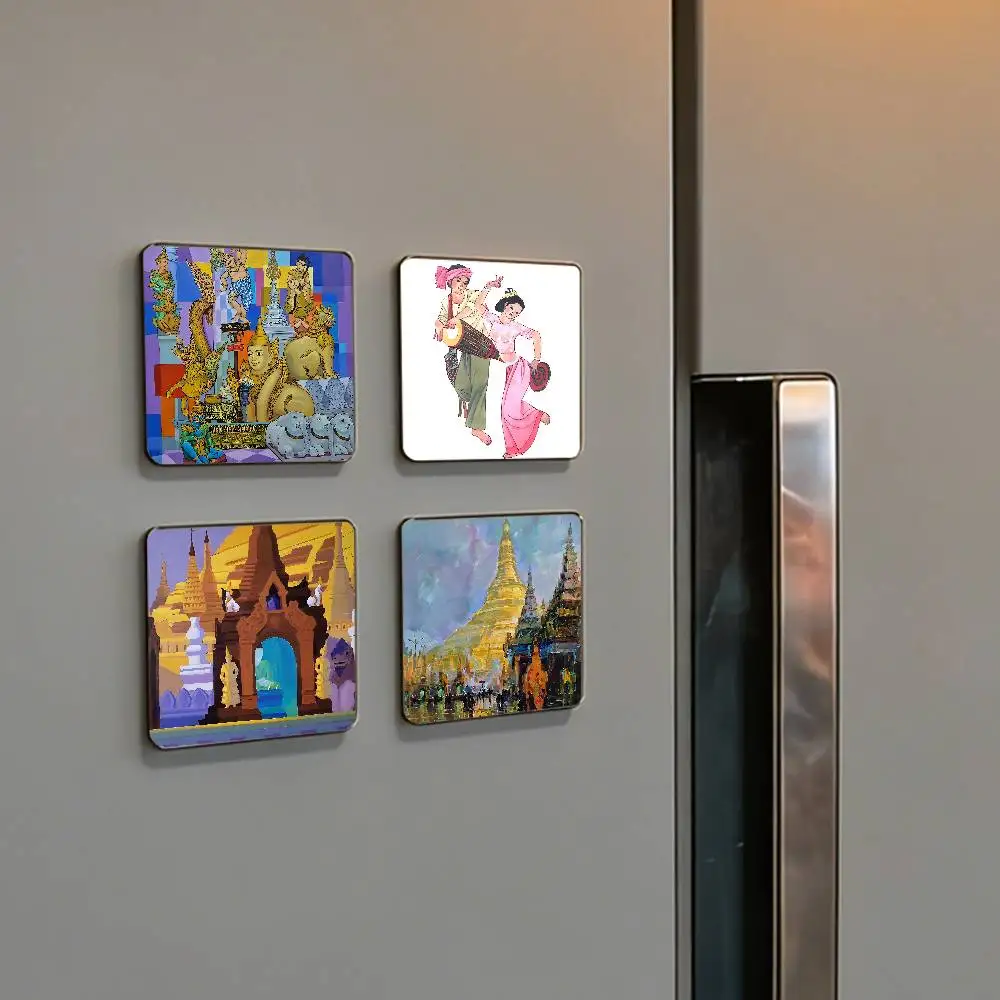 MYANMAR Ästhetisches Kunst-Kühlschrankmagnet-Set, kreative quadratische dekorative Klebeaufkleber-Magnete für Festivalgeschenke