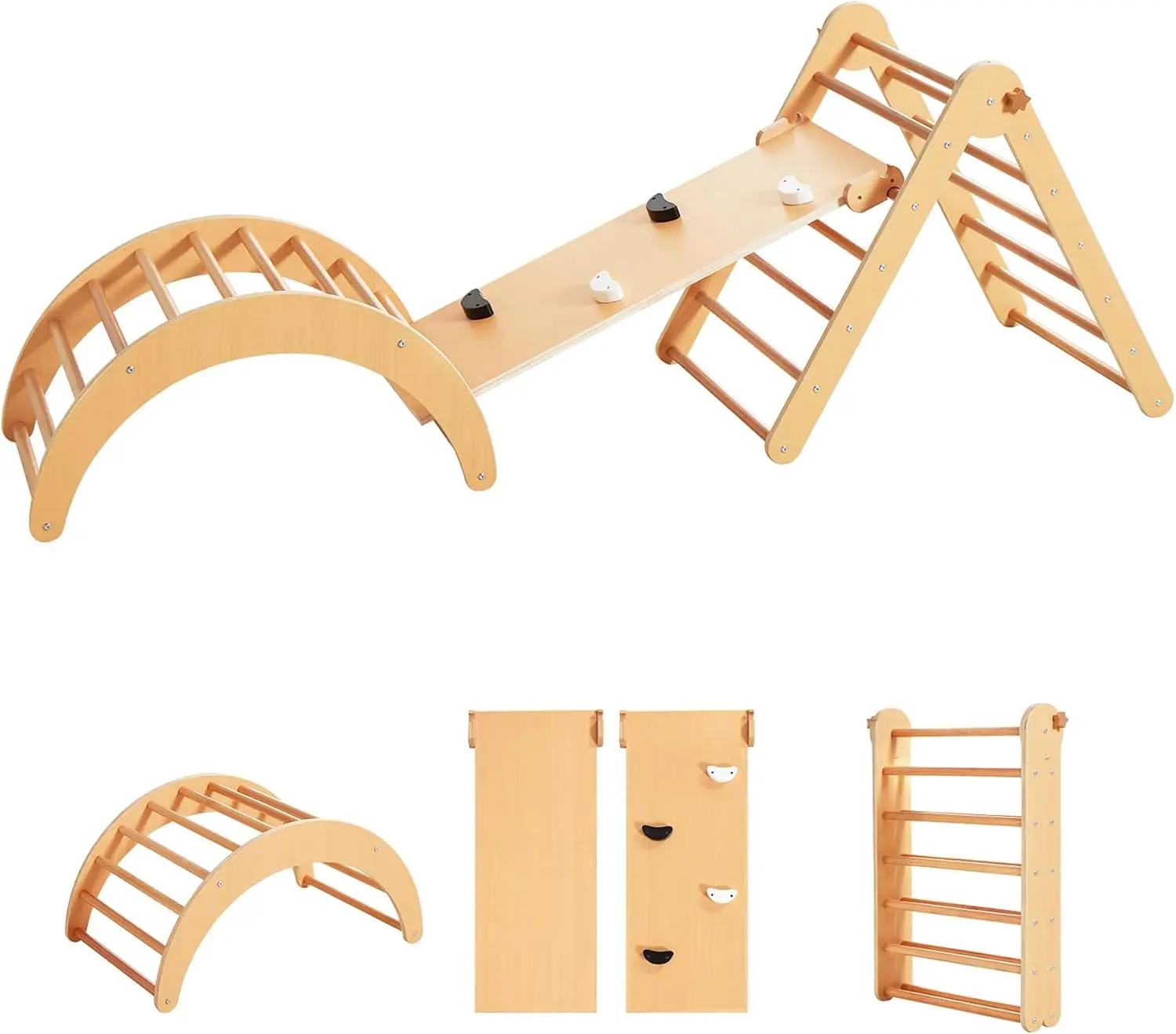 4 in 1 Pikler Triangle Gym, Montessori Foldable Climber with Ramp, Indoor Climbing Toys for Kids